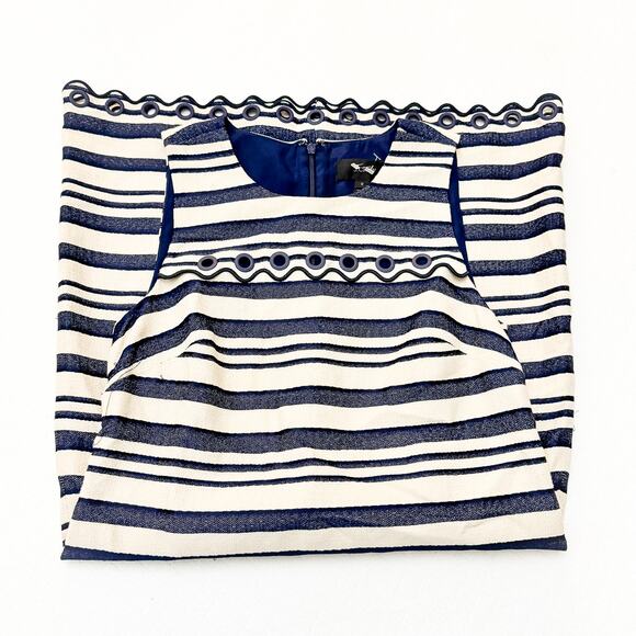 J. Crew Navy Striped Shift Knee Length Dress Eyelet Hem Sleeveless Size 0 EUC - Picture 6 of 6